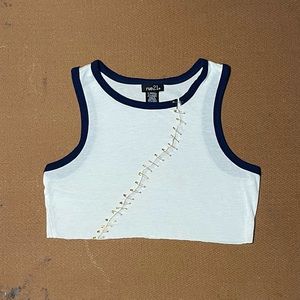 CUSTOM WHITE SAFETY PIN CROP TOP